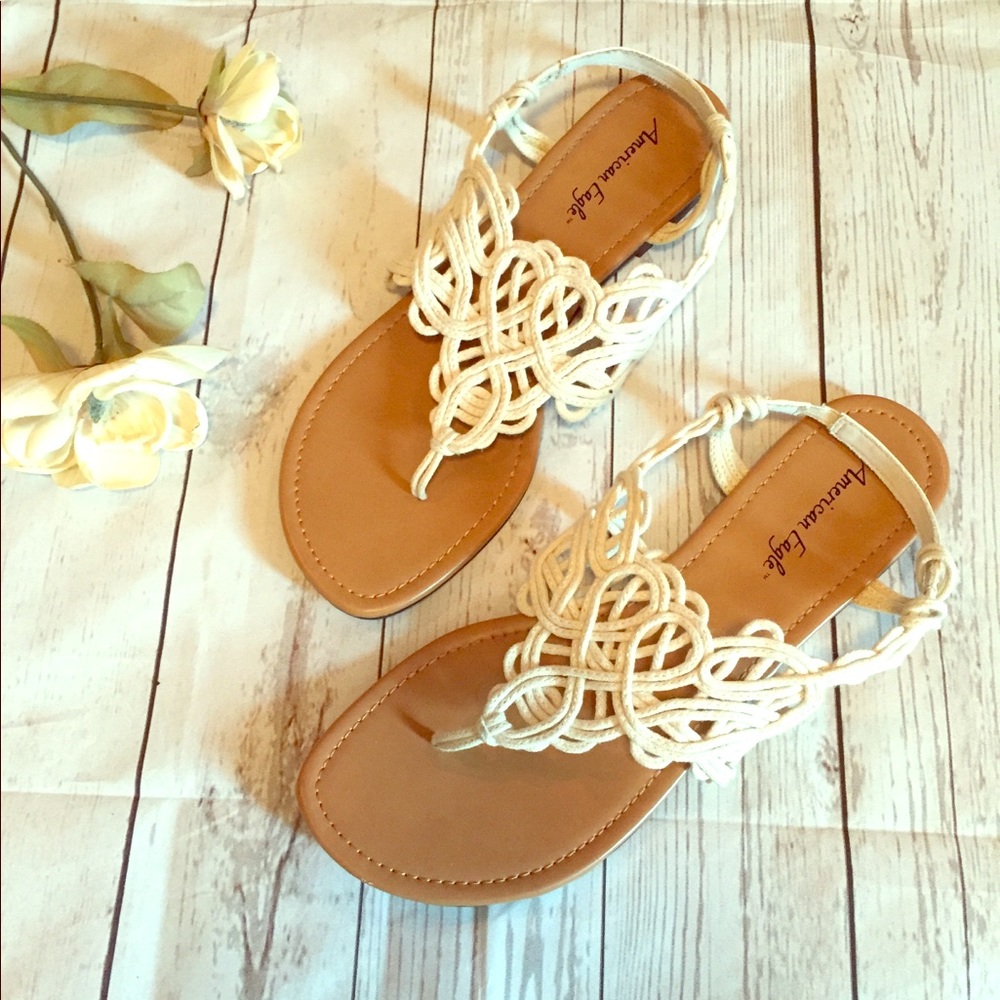 AEO Tan & Ivory SZ 12 Crochet Sandals